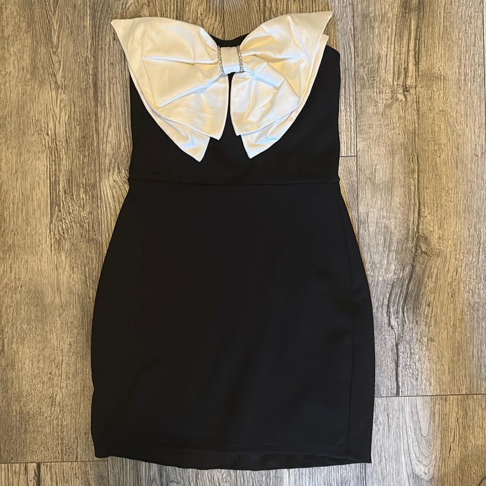 B Darlin Black and White Sheath Dress with Sailor Collar